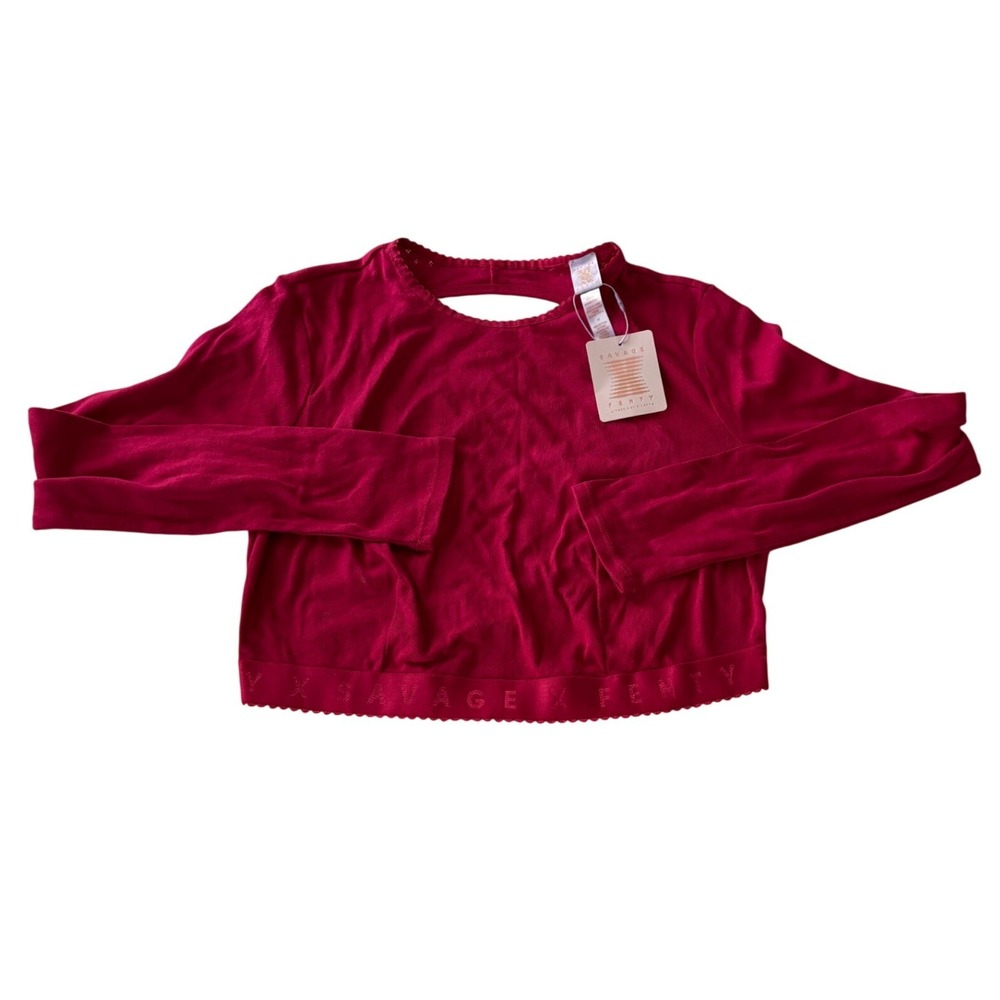 Savage X Fenty NWT Magenta Crop Top 3X Pink Long Sleeve Open Back Pointelle Knit